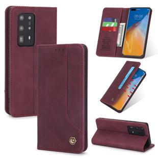 For Huawei P40 Pro+ POLA 008 Series Retro Classic Magnetic Horizontal Flip Leather Case with Holder & Card Slots(Red)