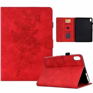 For Xiaomi Redmi Pad 2 Peony Butterfly Embossed Leather Smart Tablet Case(Red)