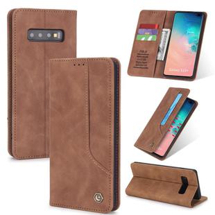 For Samsung Galaxy S10+ POLA 008 Series Retro Classic Magnetic Horizontal Flip Leather Case with Holder & Card Slots(Brown)