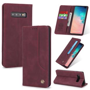 For Samsung Galaxy S10+ POLA 008 Series Retro Classic Magnetic Horizontal Flip Leather Case with Holder & Card Slots(Red)