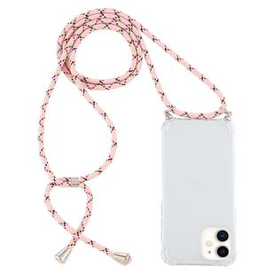 For iPhone 12 mini Four-Corner Shockproof Transparent TPU Case with Lanyard(Pink Yellow)