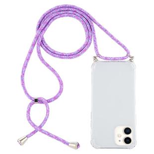 For iPhone 12 mini Four-Corner Shockproof Transparent TPU Case with Lanyard(Purple)
