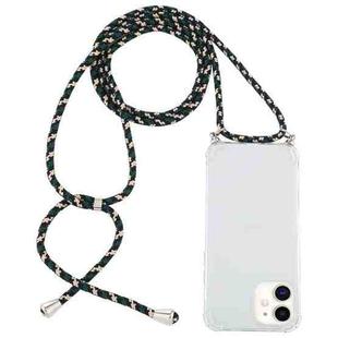 For iPhone 12 mini Four-Corner Shockproof Transparent TPU Case with Lanyard(Green Black)