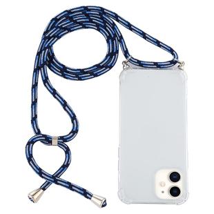 For iPhone 12 mini Four-Corner Shockproof Transparent TPU Case with Lanyard(Blue White)
