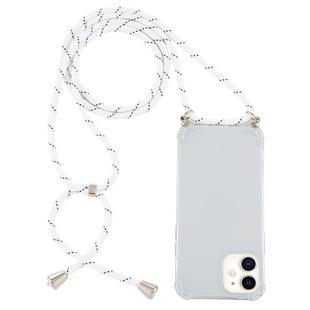 For iPhone 12 mini Four-Corner Shockproof Transparent TPU Case with Lanyard(White Black)