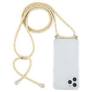 For iPhone 12 / 12 Pro Four-Corner Shockproof Transparent TPU Case with Lanyard(Grey Yellow)