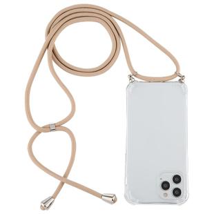 For iPhone 12 Pro Max Four-Corner Shockproof Transparent TPU Case with Lanyard(Gold)