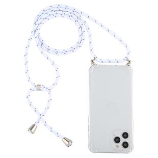 For iPhone 12 Pro Max Four-Corner Shockproof Transparent TPU Case with Lanyard(White Grey)