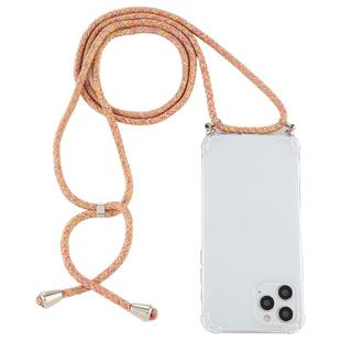 For iPhone 12 Pro Max Four-Corner Shockproof Transparent TPU Case with Lanyard(Orange Purple)