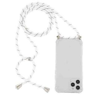 For iPhone 12 Pro Max Four-Corner Shockproof Transparent TPU Case with Lanyard(White Black)