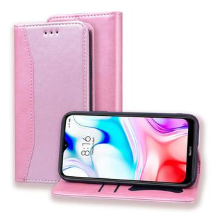 For Xiaomi Redmi 8 Business Stitching Horizontal Flip Leather Case with Double Folding & Bracket & Card Slots & Photo Frame & Wallet(Rose Gold)