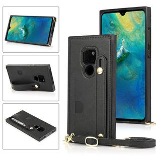 For Huawei Mate 20 Wrist Strap PU+TPU Shockproof Protective Case with Crossbody Lanyard & Holder & Card Slot(Black)