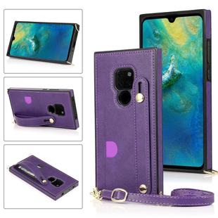 For Huawei Mate 20 Wrist Strap PU+TPU Shockproof Protective Case with Crossbody Lanyard & Holder & Card Slot(Purple)