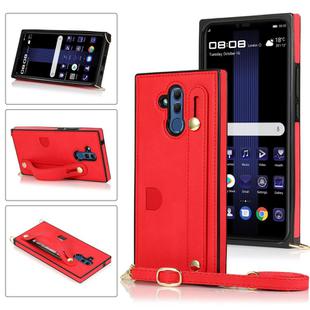 For Huawei Mate 20 Lite Wrist Strap PU+TPU Shockproof Protective Case with Crossbody Lanyard & Holder & Card Slot(Red)