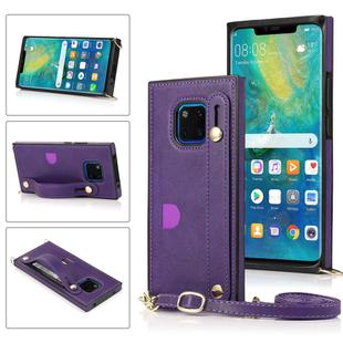 For Huawei Mate 20 Pro Wrist Strap PU+TPU Shockproof Protective Case with Crossbody Lanyard & Holder & Card Slot(Purple)
