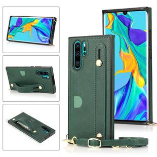 For Huawei P30 Pro Wrist Strap PU+TPU Shockproof Protective Case with Crossbody Lanyard & Holder & Card Slot(Green)