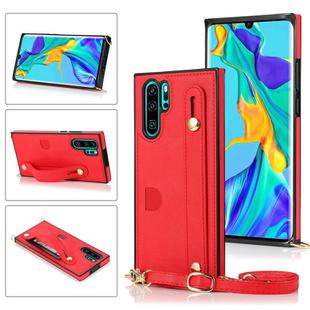 For Huawei P30 Pro Wrist Strap PU+TPU Shockproof Protective Case with Crossbody Lanyard & Holder & Card Slot(Red)