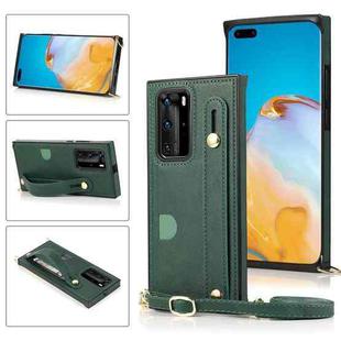 For Huawei P40 Pro Wrist Strap PU+TPU Shockproof Protective Case with Crossbody Lanyard & Holder & Card Slot(Green)