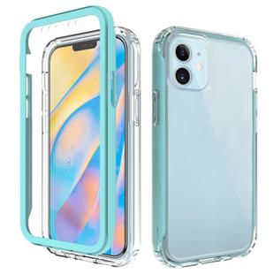 For iPhone 12 mini Shockproof TPU Frame + Clear PC Back Case + Front PET Screen Protector(Mint Green)