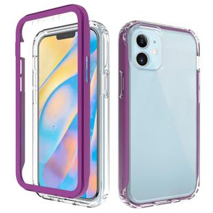 For iPhone 12 mini Shockproof TPU Frame + Clear PC Back Case + Front PET Screen Protector(Purple)