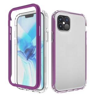 For iPhone 12 / 12 Pro Shockproof TPU Frame + Clear PC Back Case + Front PET Screen Protector(Purple)