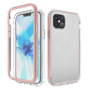 For iPhone 12 / 12 Pro Shockproof TPU Frame + Clear PC Back Case + Front PET Screen Protector(Rose Gold)
