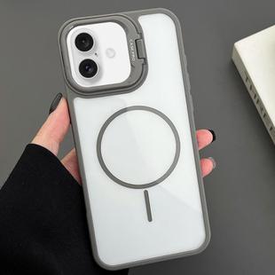 For iPhone 16 Plus PC Lens Holder MagSafe Magnetic Phone Case(Grey)