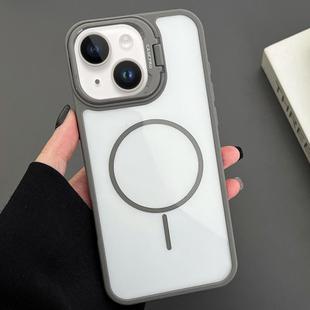 For iPhone 15 PC Lens Holder MagSafe Magnetic Phone Case(Grey)