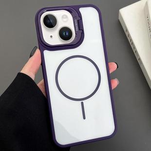 For iPhone 15 PC Lens Holder MagSafe Magnetic Phone Case(Purple)