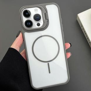 For iPhone 14 Pro PC Lens Holder MagSafe Magnetic Phone Case(Grey)