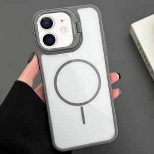 For iPhone 12 PC Lens Holder MagSafe Magnetic Phone Case(Grey)