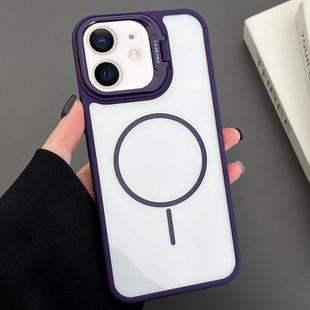 For iPhone 12 PC Lens Holder MagSafe Magnetic Phone Case(Purple)