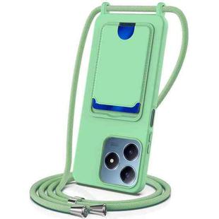 For Realme Note 60 / Note 60x Integrated Card Bag Solid Color Liquid Silicone Phone Case with Lanyard(Green)