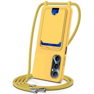 For Realme C65 4G Integrated Card Bag Solid Color Liquid Silicone Phone Case with Lanyard(Yellow)