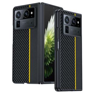 For Tecno Phantom V Fold2 Ultra-thin Carbon Fiber Texture Printing Phone Case(Black Yellow)