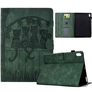 For Xiaomi Redmi Pad 2 Cats Embossed Leather Smart Tablet Case(Green)