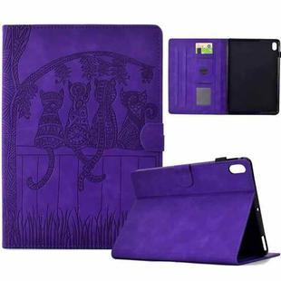 For Xiaomi Redmi Pad 2 Cats Embossed Leather Smart Tablet Case(Purple)