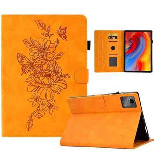 For Lenovo Xiaoxin Pad 11 2025 Peony Butterfly Embossed Leather Smart Tablet Case(Khaki)