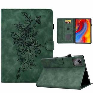 For Lenovo Xiaoxin Pad 11 2025 Peony Butterfly Embossed Leather Smart Tablet Case(Green)