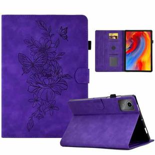 For Lenovo Xiaoxin Pad 11 2025 Peony Butterfly Embossed Leather Smart Tablet Case(Purple)
