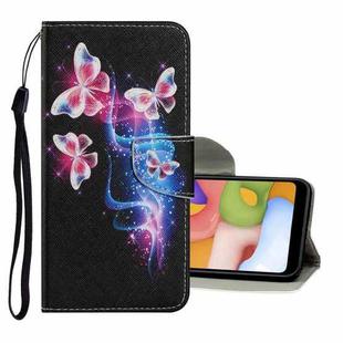 For Xiaomi Redmi Note 8 Pro Coloured Drawing Pattern Horizontal Flip PU Leather Case with Holder & Card Slots & Wallet & Lanyard(Three Fluorescent Butterflies)