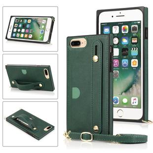 For iPhone 6 Plus Wrist Strap PU+TPU Shockproof Protective Case with Crossbody Lanyard & Holder & Card Slot(Green)