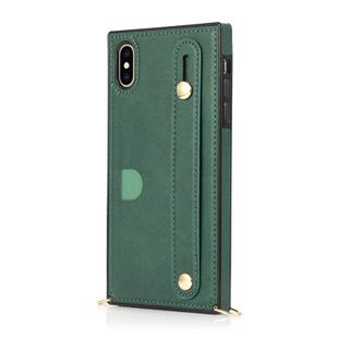 For iPhone X / XS Wrist Strap PU+TPU Shockproof Protective Case with Crossbody Lanyard & Holder & Card Slot(Green)