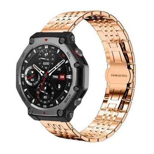 For Amazfit T-Rex 3 22mm xDfind Seven-bead Solid Stainless Steel Watch Band(Rose Gold)