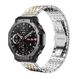 For Amazfit T-Rex 3 22mm xDfind Seven-bead Solid Stainless Steel Watch Band(Silver Gold)