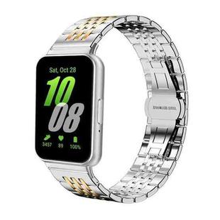 For Samsung Galaxy Fit3 SM-R390 18mm xDfind Seven-bead Solid Stainless Steel Watch Band(Silver Gold)