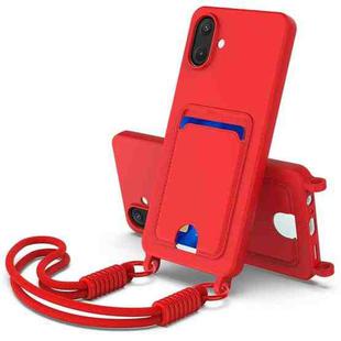 For Samsung Galaxy A07 5G Integrated Card Bag Solid Color Liquid Silicone Phone Case Gen2 with Short Lanyard(Red)