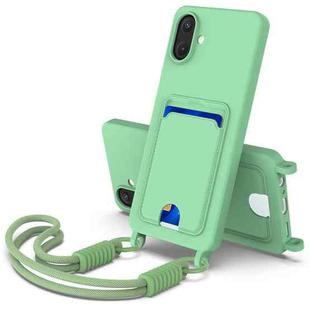 For Samsung Galaxy A07 5G Integrated Card Bag Solid Color Liquid Silicone Phone Case Gen2 with Short Lanyard(Green)