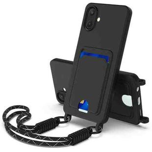 For Samsung Galaxy A07 5G Integrated Card Bag Solid Color Liquid Silicone Phone Case Gen2 with Short Lanyard(Black)
