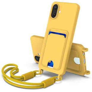 For Samsung Galaxy A07 5G Integrated Card Bag Solid Color Liquid Silicone Phone Case Gen2 with Short Lanyard(Yellow)
